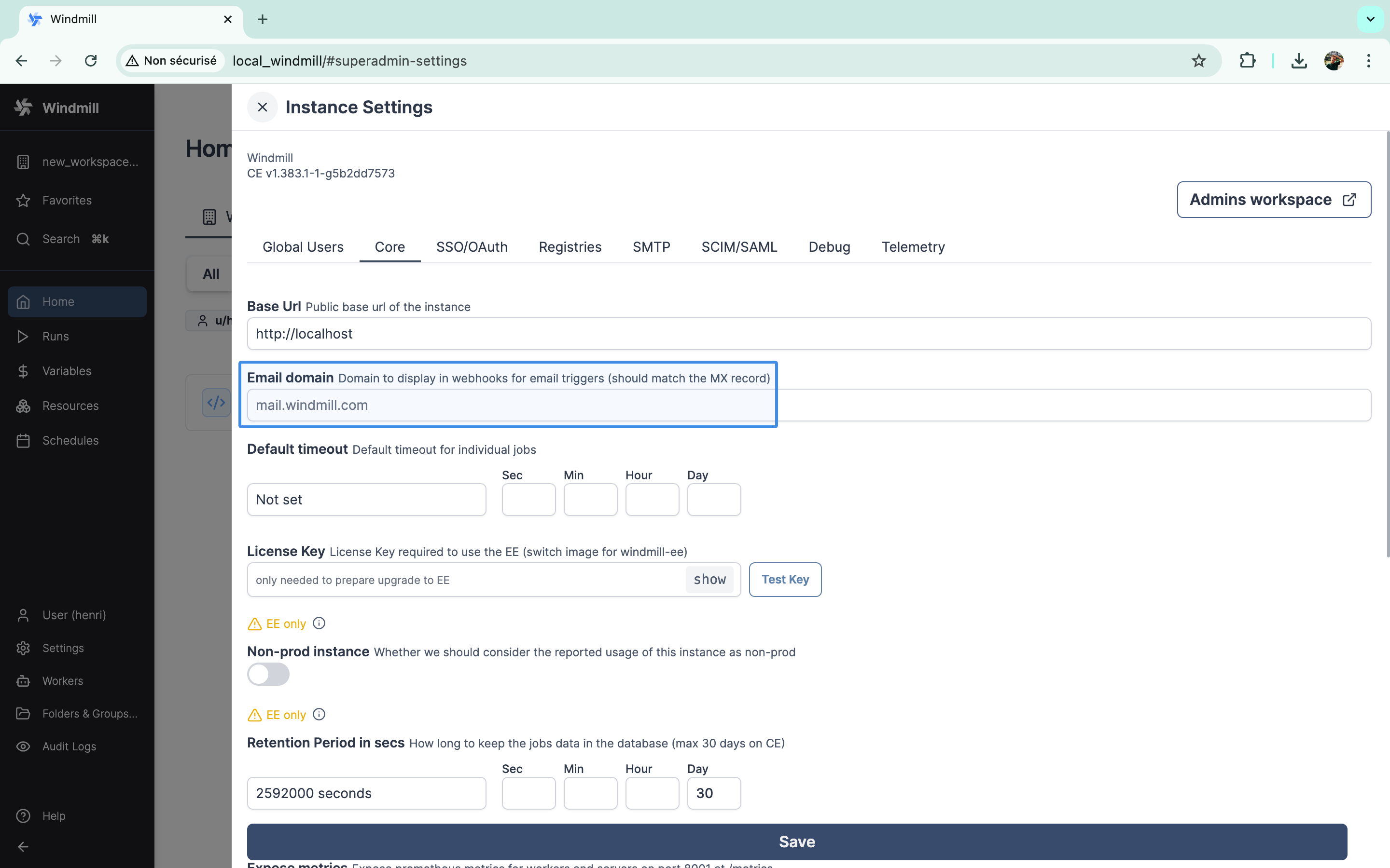 Instance settings